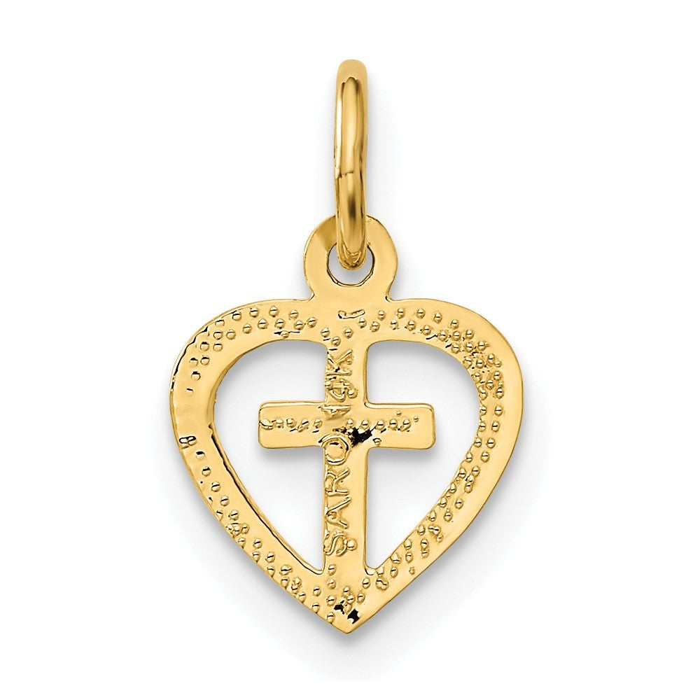 14k Yellow Gold Cross in Heart Charm