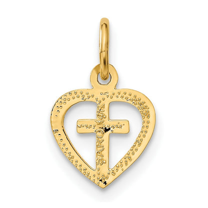 14k Yellow Gold Cross in Heart Charm