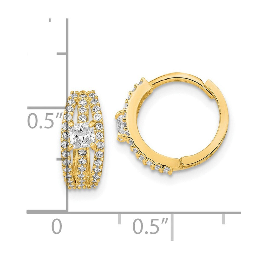 14k Yellow Gold Polished Fancy Cubic Zirconia Hoop Earrings Gift for Women