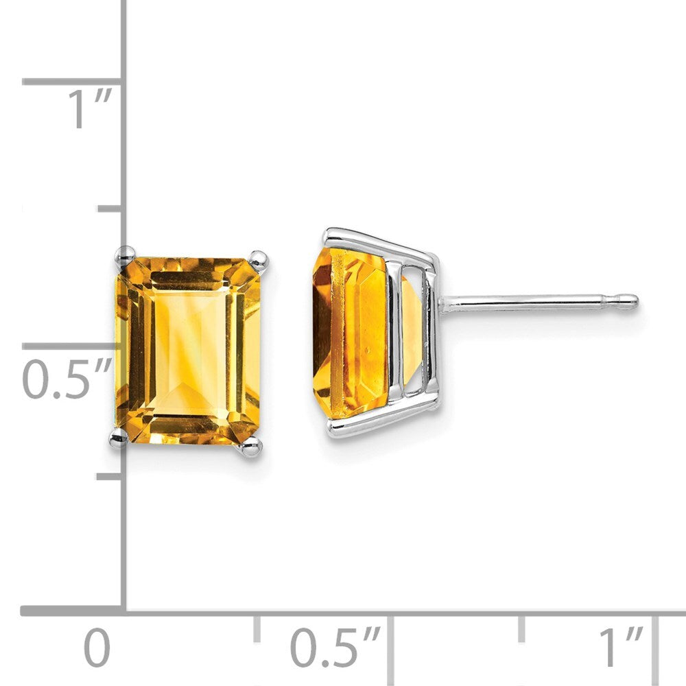 14k White Gold 9x7mm Emerald Cut Citrine Stud Earrings Gift for Women