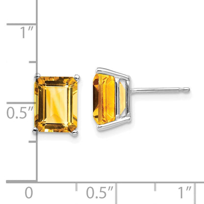 14k White Gold 9x7mm Emerald Cut Citrine Stud Earrings Gift for Women