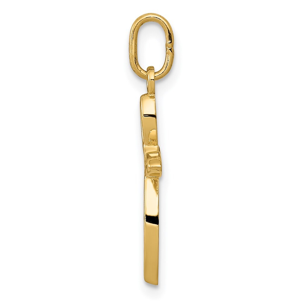 14k Yellow Gold Gold Polished Small Ribbon Cross Pendant for Women