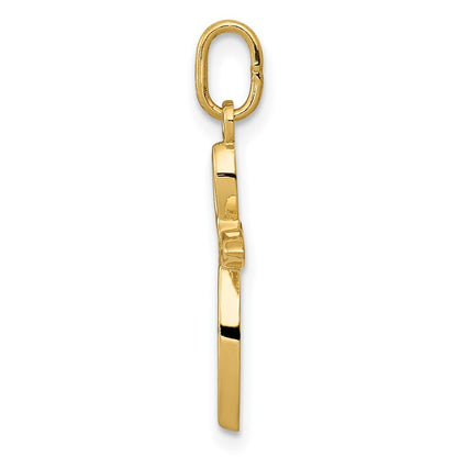 14k Yellow Gold Gold Polished Small Ribbon Cross Pendant for Women
