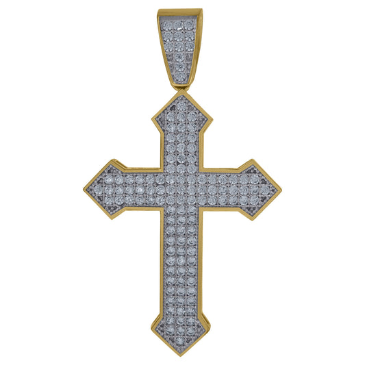 10kt Gold Two-Tone Cubic-Zirconia Cross Religious Charm Pendant