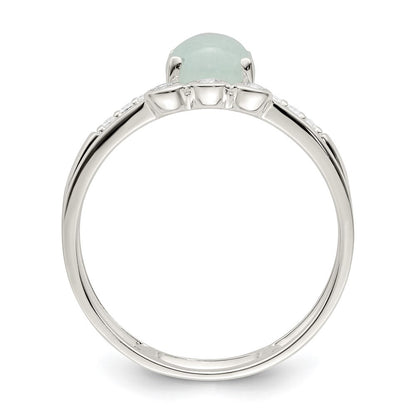 Sterling Silver Polished CZ and Light Blue Quartzite Double Ring Size 6