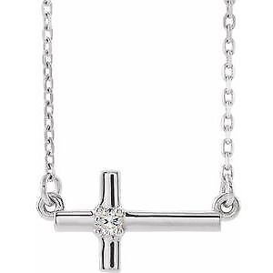 14k White Gold .03 CTW Natural Diamond Sideways Cross 16-Pendant Necklace 18"