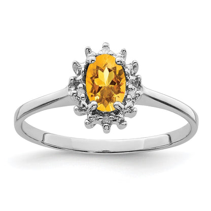 Sterling Silver Rhodium Citrine Diamond Ring Size 7