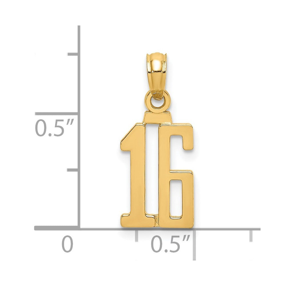 14k Yellow Gold Polished Number 16 Pendant