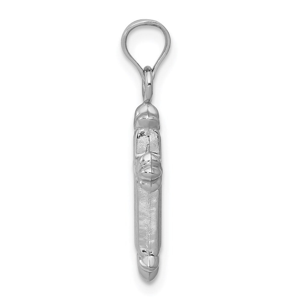 14k White Gold Fleur de Lis Hollow Cross Charm Pendant for Women