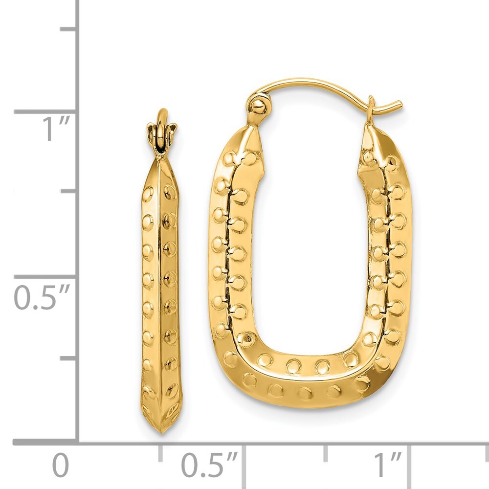 14k Yellow Gold Polished Textured Rectangle Hoop Earrings Gift for Women
