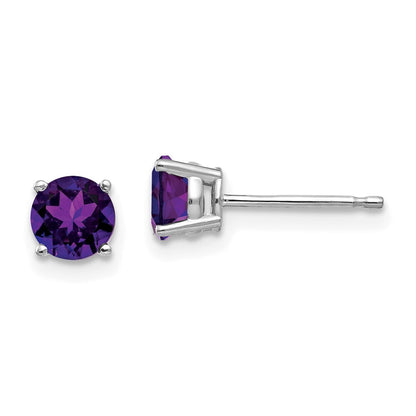 14k White Gold 5mm Amethyst Stud Earrings Gift for Women