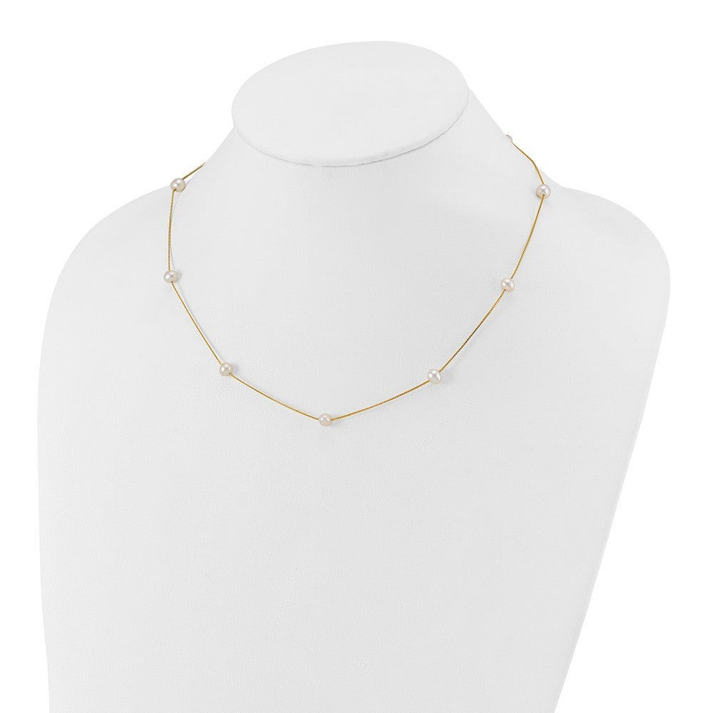 14k Yellow Gold 5-6mm White Freshwater Cultured Pearl 9-Station 18 inch Necklace
