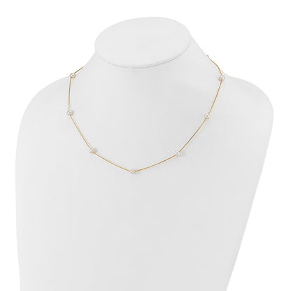 14k Yellow Gold 5-6mm White Freshwater Cultured Pearl 9-Station 18 inch Necklace