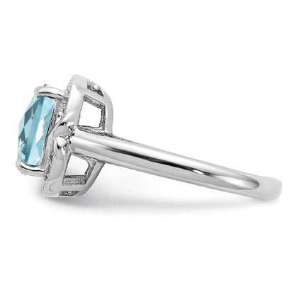 Sterling Silver Rhodium Diamond & Checker-Cut Sky Blue Topaz Ring Size 7