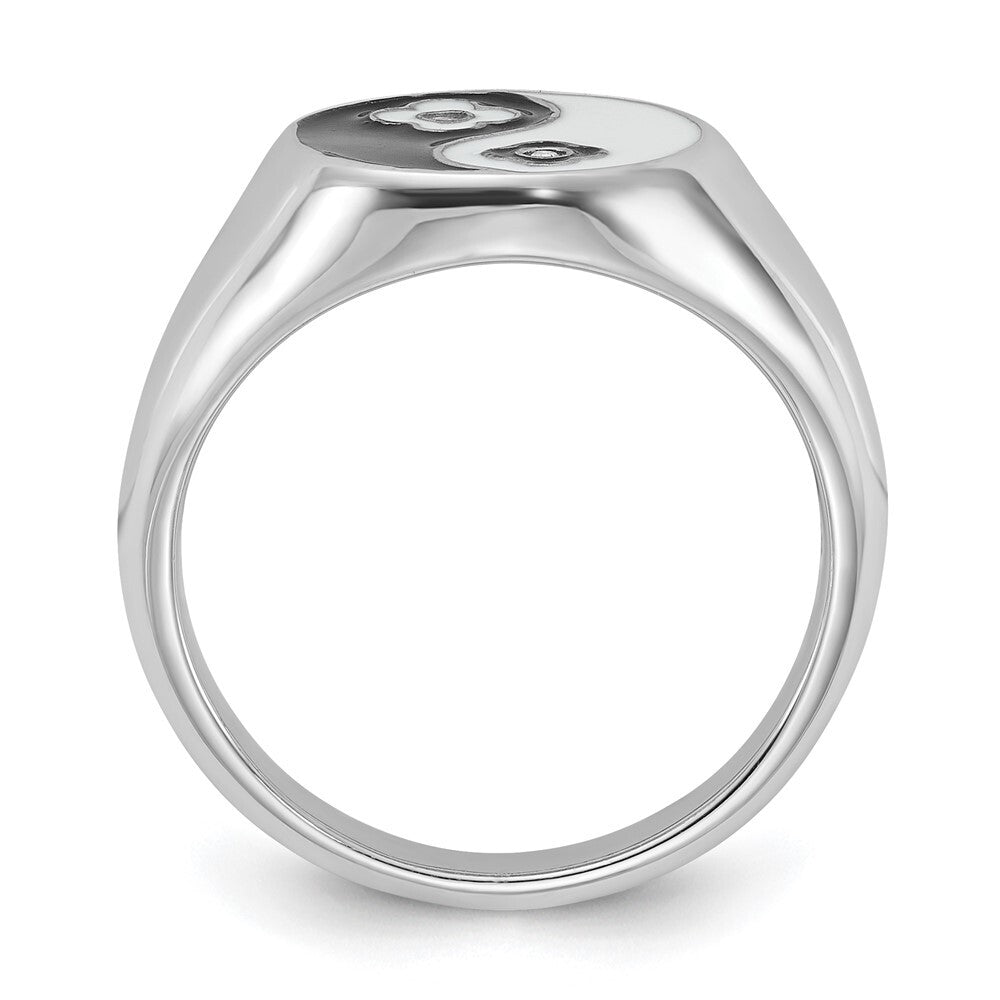 Sterling Silver Rhodium-plated Enameled Yin Yang CZ Ring Size 8