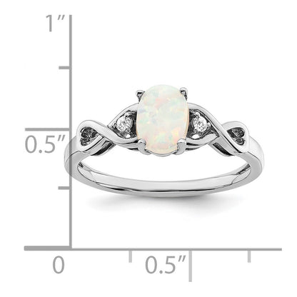 14k White Gold Created Opal and Diamond Ring Size 7