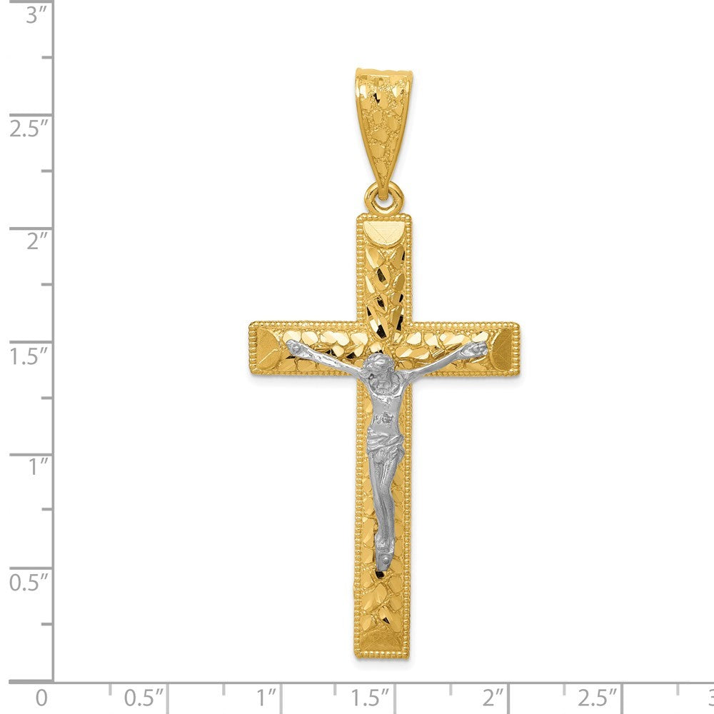 14k Two-Tone Gold Diamond-cut Crucifix Pendant