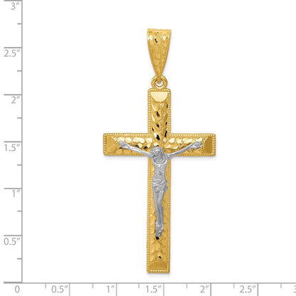 14k Two-Tone Gold Diamond-cut Crucifix Pendant