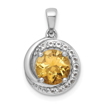 Sterling Silver Checker-cut Round Citrine and White Topaz Circle Pendant