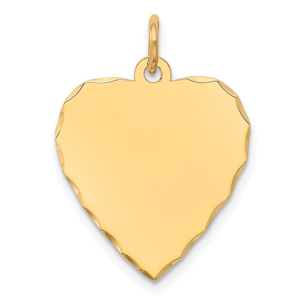 14k Yellow Gold Etched .018 Gauge Engravable Heart Disc Charm Pendant for Women