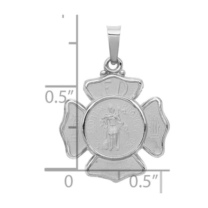 14k White Gold Polished and Satin St Florian Badge Pendant for Women