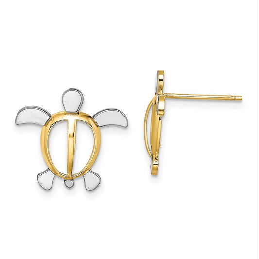 14k Yellow Gold Rhodium Sea Turtle Stud Earrings Gift for Women