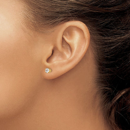 14k Yellow Gold 4.5mm Cubic Zirconia Stud Earrings Gift for Women