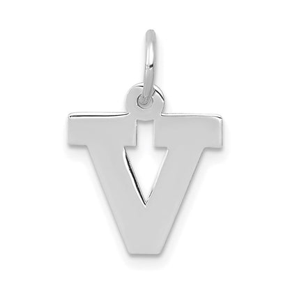 14k White Gold Small Block Letter V Initial Charm Pendant