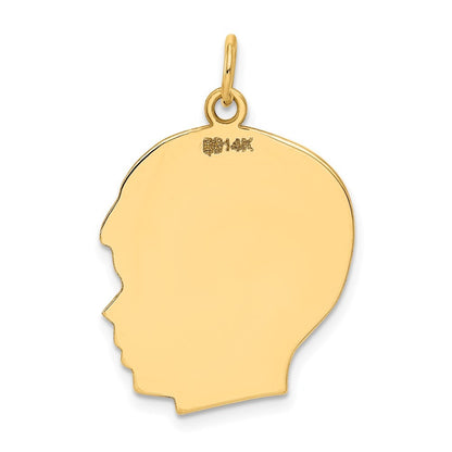 14k Yellow Gold Plain Large .027 Gauge Facing Right Engravable Boy Head Charm