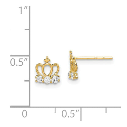 14k Yellow Gold Cubic Zirconia Crown Stud Earrings Gift for Women
