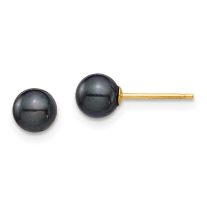 14k Yellow Gold 5-6mm Round Black Saltwater Akoya Cultured Pearl Stud Earrings