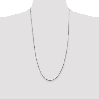 Sterling Silver Rhodium-plated 1.85mm Diamond-cut Rope Chain