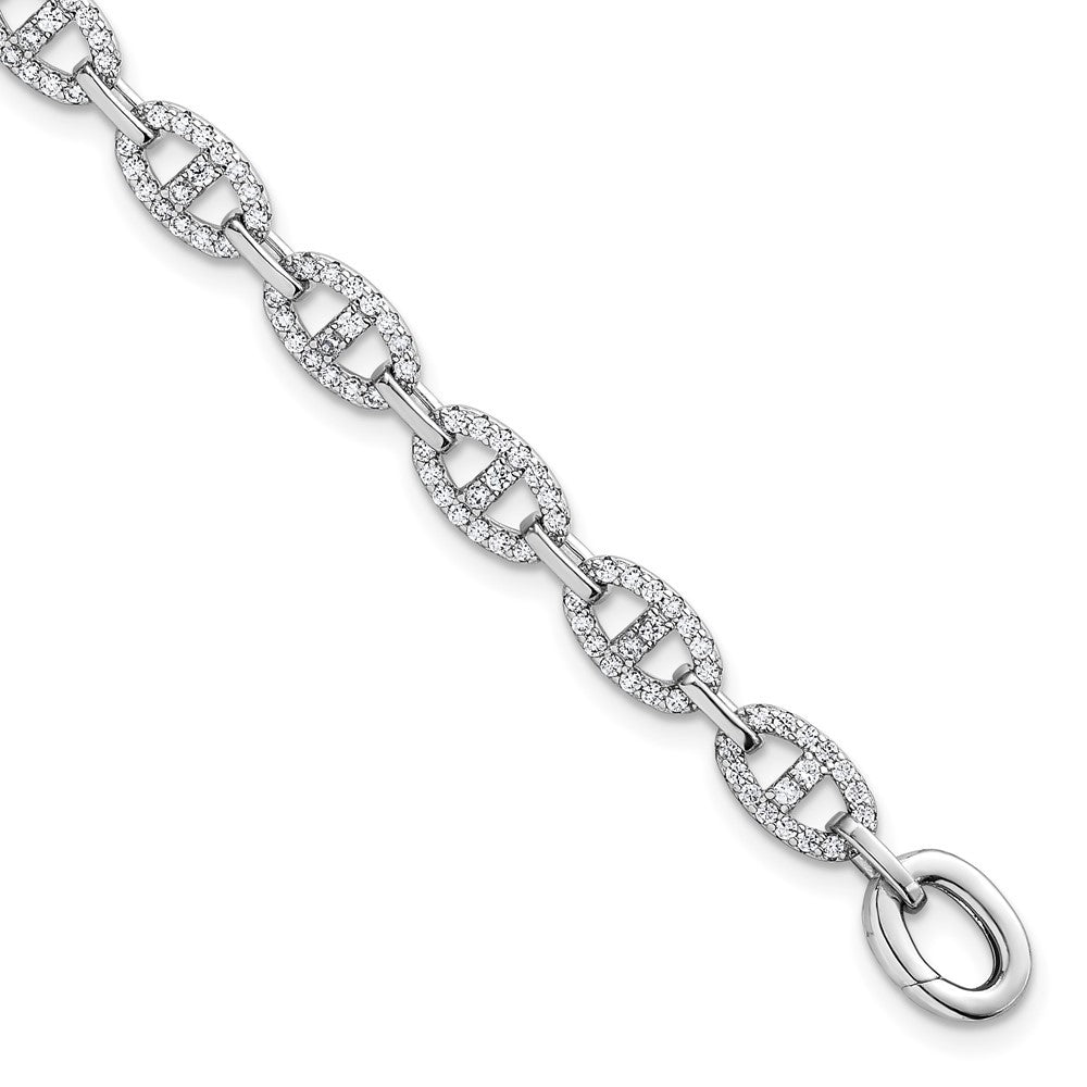 Sterling Silver Rhodium-plated Polished CZ Anchor/Mariner Link 7.25" Bracelet