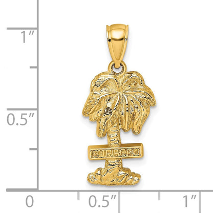 14k Yellow Gold 2-D CURACAO On Palm Tree Charm