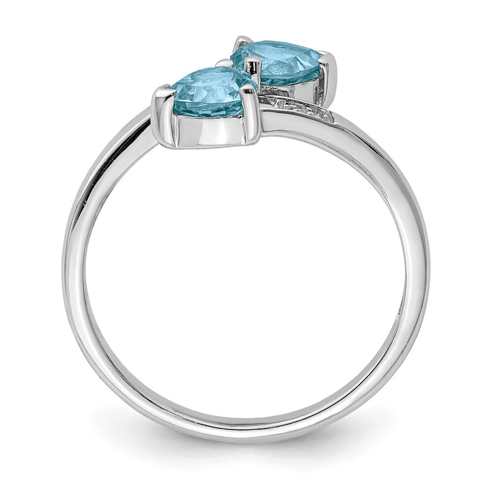 Sterling Silver Rhodium Light Swiss Blue Topaz & Diamond Heart Ring Size 8