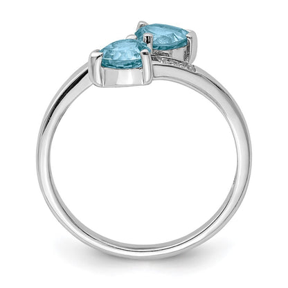 Sterling Silver Rhodium Light Swiss Blue Topaz & Diamond Heart Ring Size 8