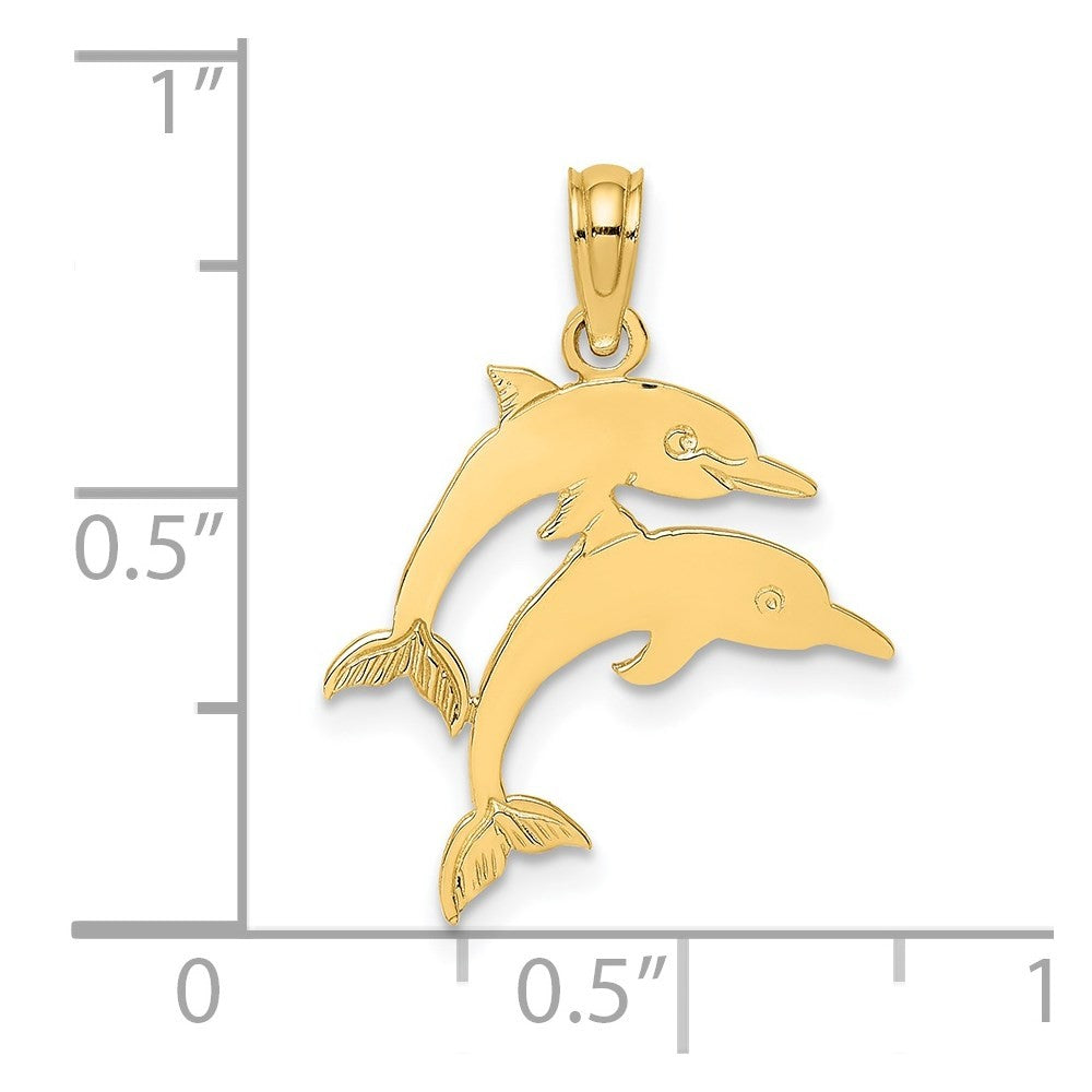 14k Yellow Gold Double Dolphins Charm