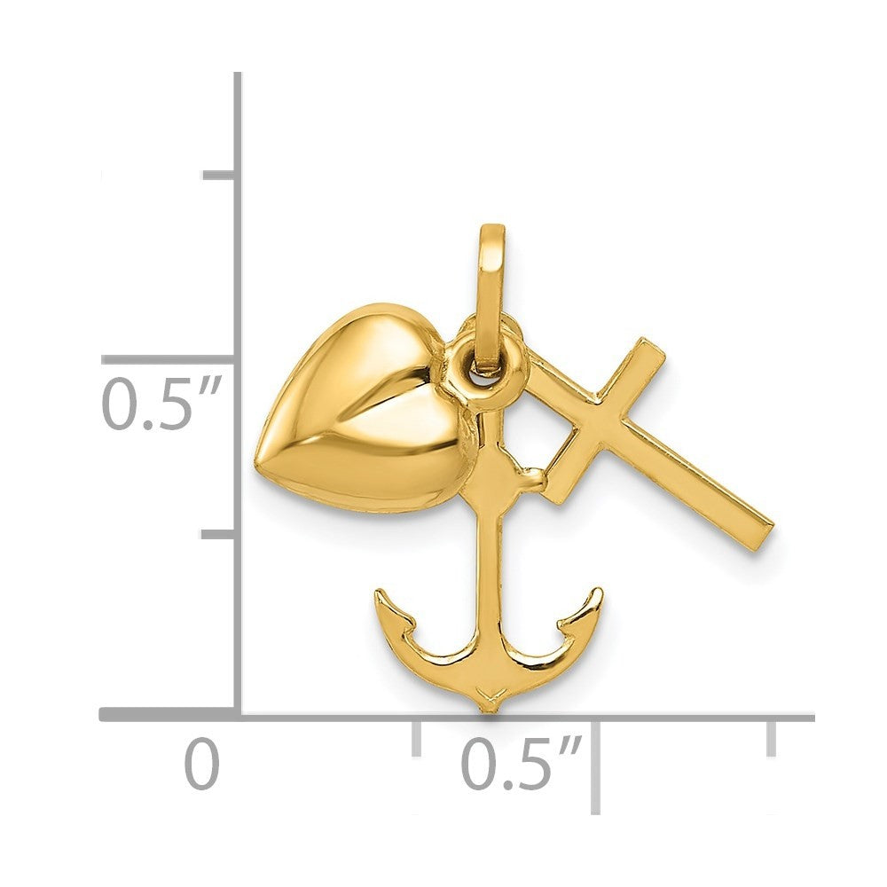 14k Yellow Gold Polished Moveable Heart/Cross/Anchor Pendant
