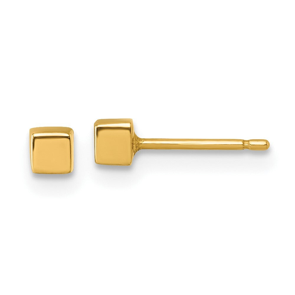 14k Yellow Gold Polished 3mm Cube Stud Earrings Gift for Women