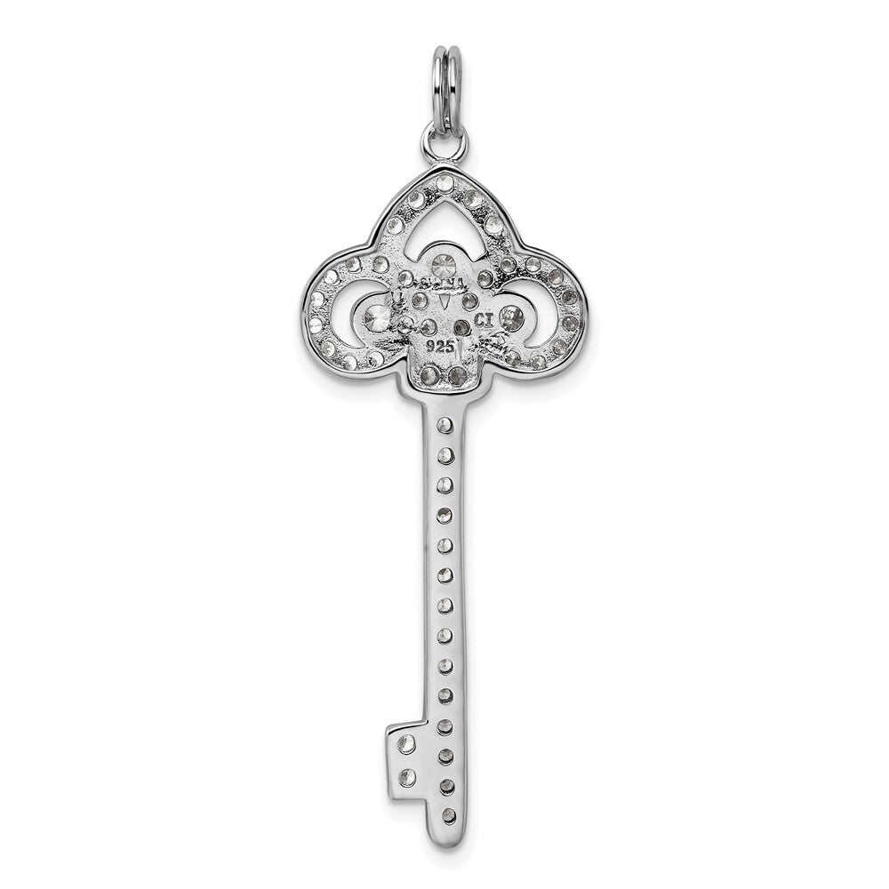 Sterling Silver Rhodium-plated and Cubic Zirconia Key Pendant