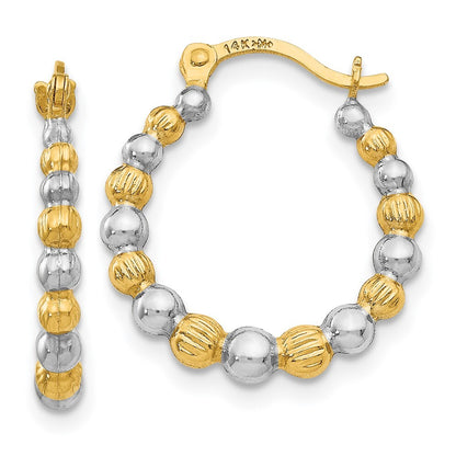14k Yellow Gold & Rhodium Beaded Hoop Earrings Gift for Women