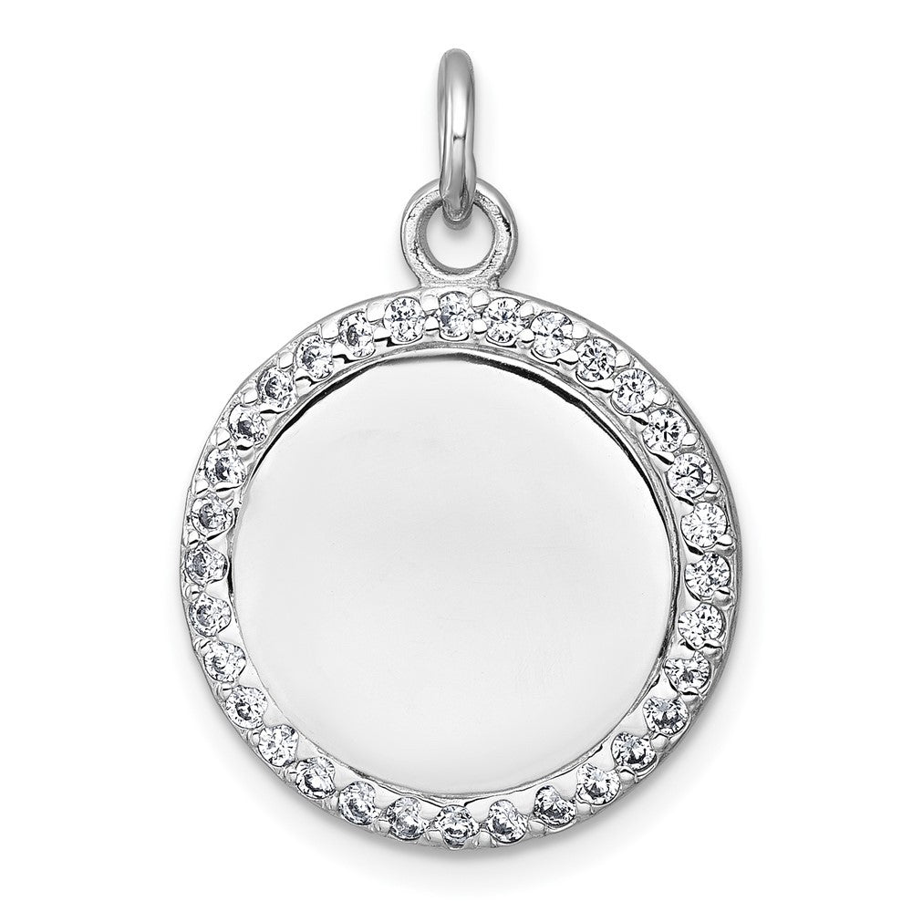 Sterling Silver Polished Cubic Zirconia Engraveable Circle Pendant