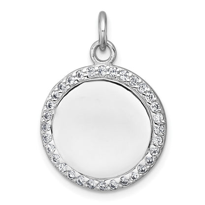 Sterling Silver Polished Cubic Zirconia Engraveable Circle Pendant