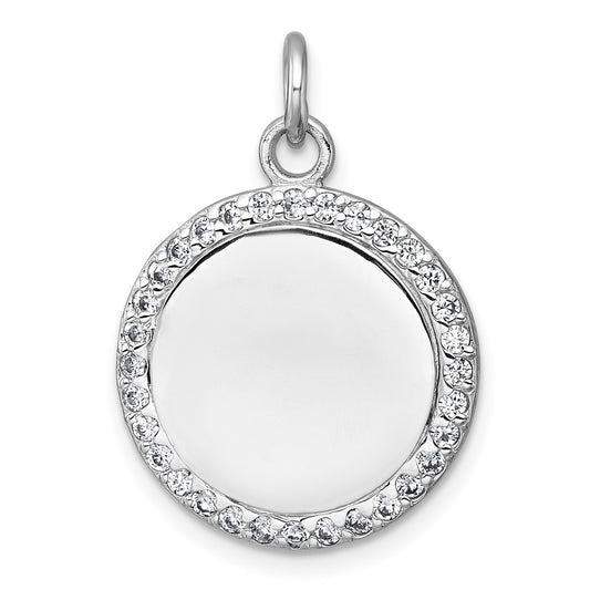Sterling Silver Polished Cubic Zirconia Engraveable Circle Pendant