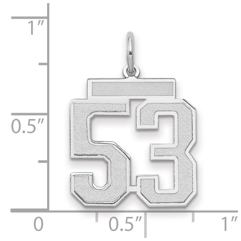 14k White Gold Medium Satin Number 53 Charm Pendant