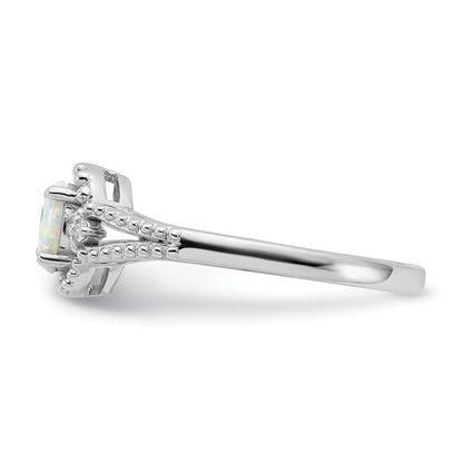 Sterling Silver Rhodium-plated Created Opal & Diamond Ring