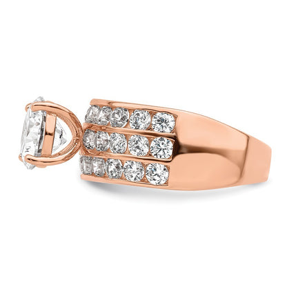 Sterling Silver Polished Rose-tone 3 Row CZ Ring Size 7
