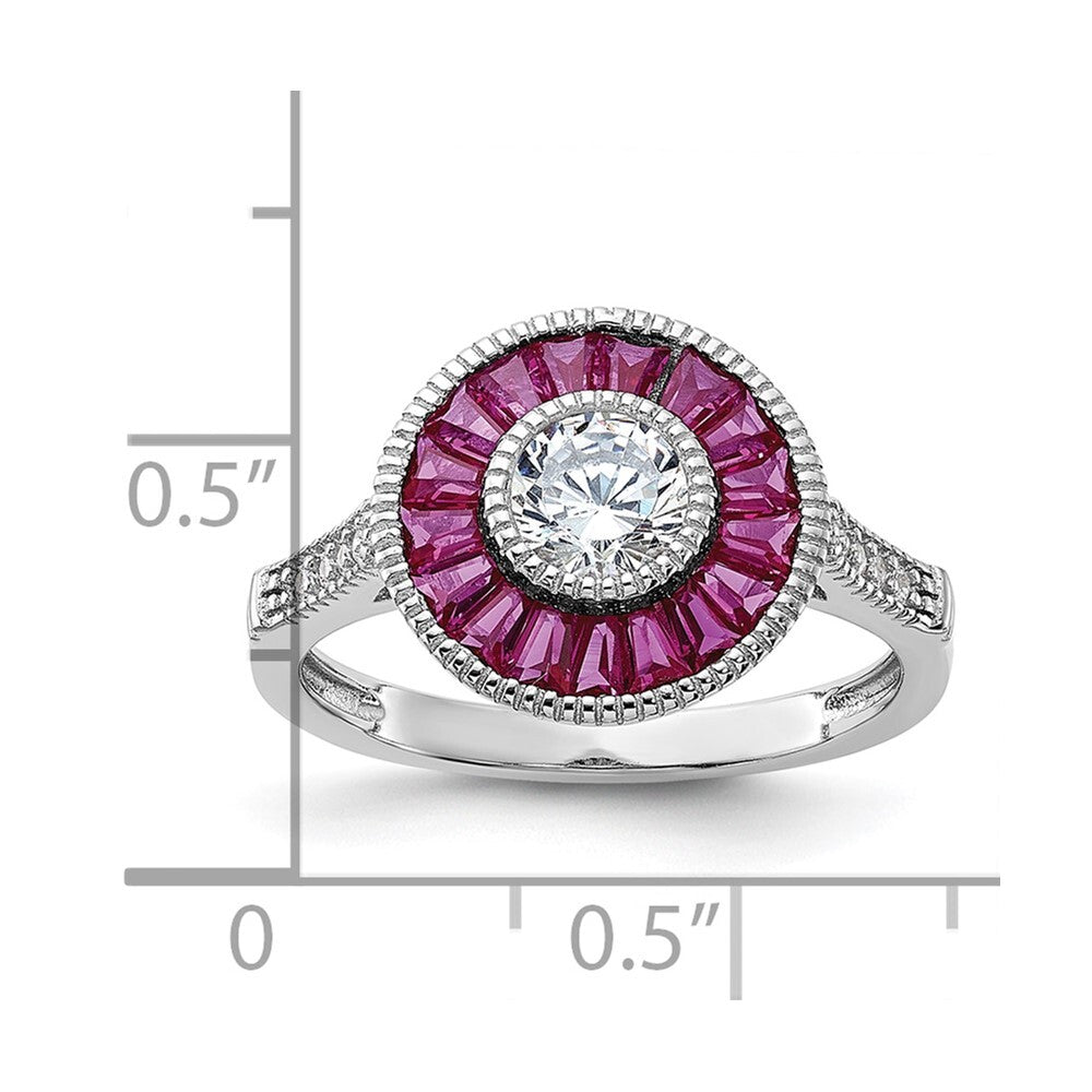 Sterling Silver Polished Created Ruby and Cubic Zirconia Ring SZ 6