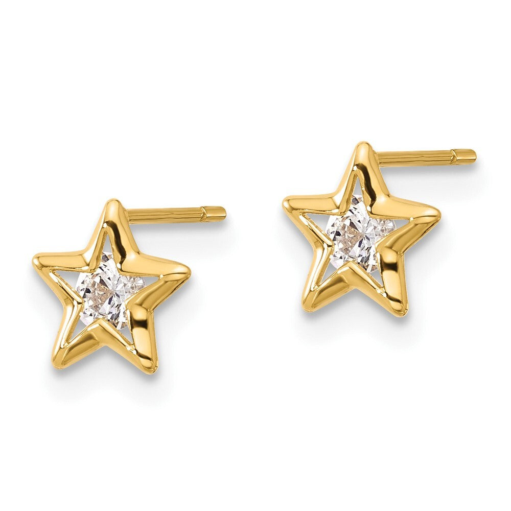 14k Yellow Gold Cubic Zirconia Star Stud Earrings Gift for Women