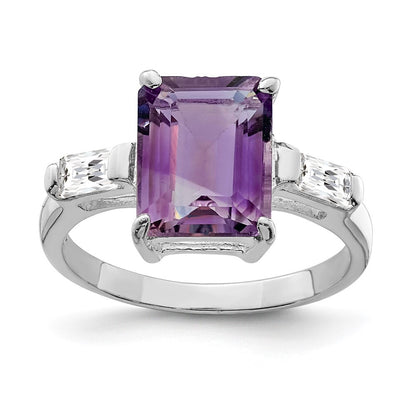 Sterling Silver Rhodium-plated Amethyst and Cubic Zirconia Ring Size 7